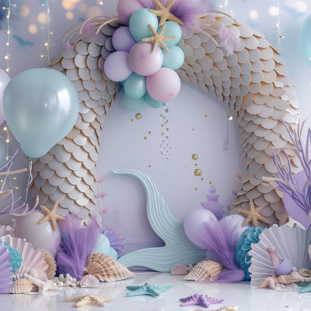 Mermaid Backdrop Background Light Purple Balloon Arch Backdrop UK BRP12-97