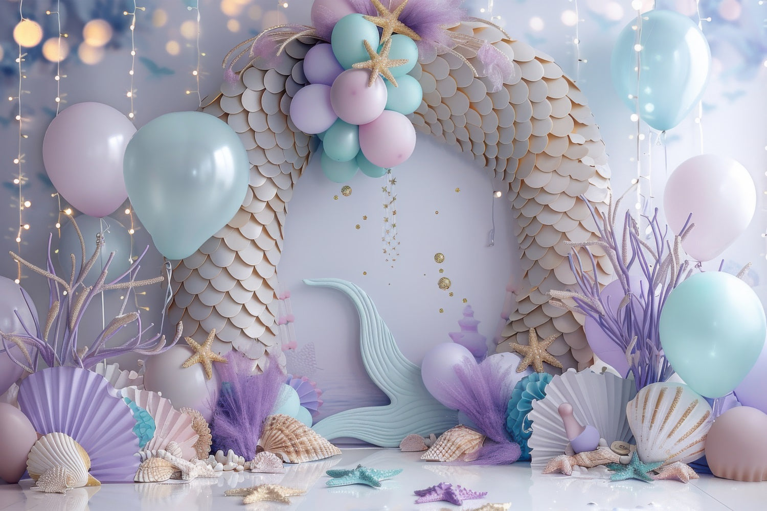 Mermaid Backdrop Background Light Purple Balloon Arch Backdrop UK BRP12-97