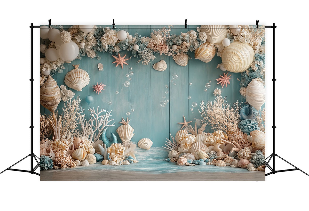 Mermaid Backdrop Oceanic Creatures Seashell Balloon Flower Backdrop UK BRP12-98