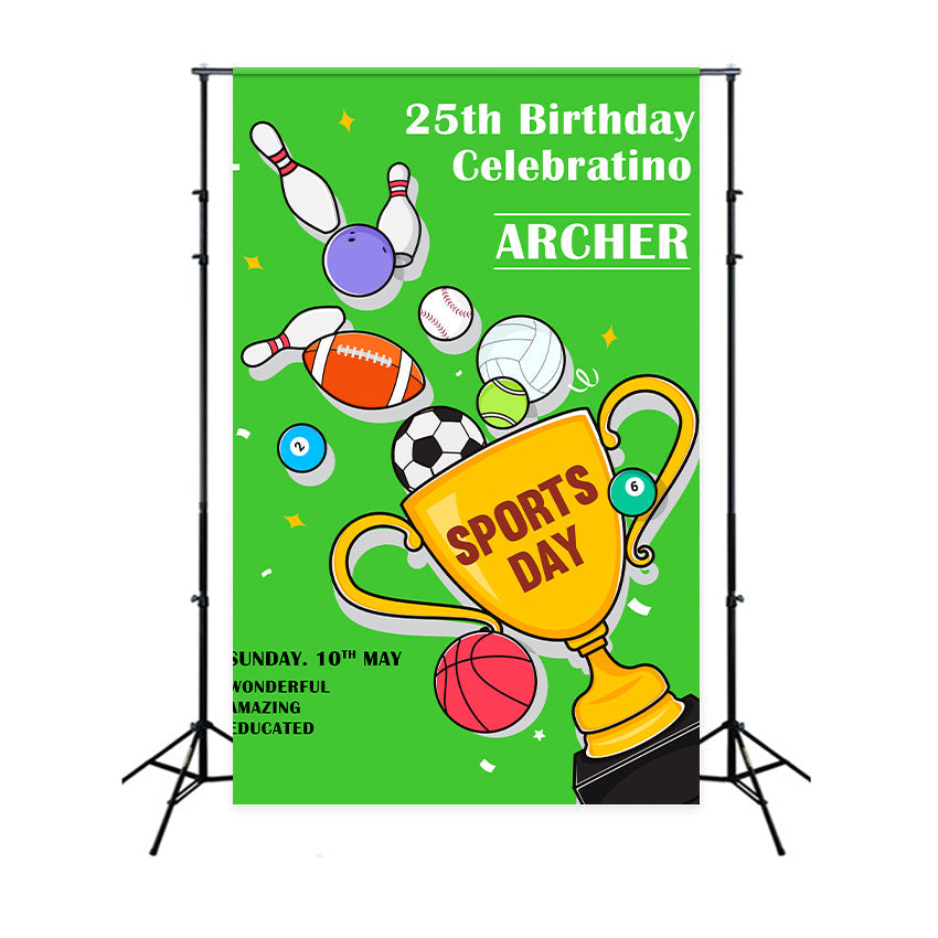 Custom Name Birthday Backdrop 25th Sports Champion Backdrop UK BRP2-104