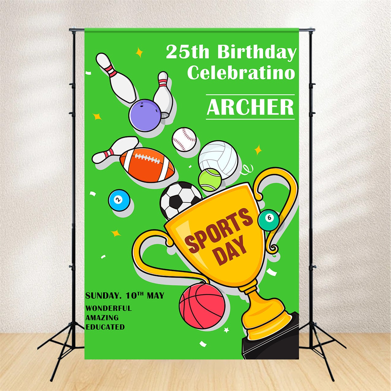 Custom Name Birthday Backdrop 25th Sports Champion Backdrop UK BRP2-104