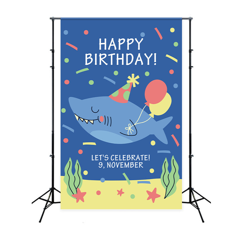 Customised Birthday Backdrop Smiling Shark Photography Backdrop UK BRP2-106