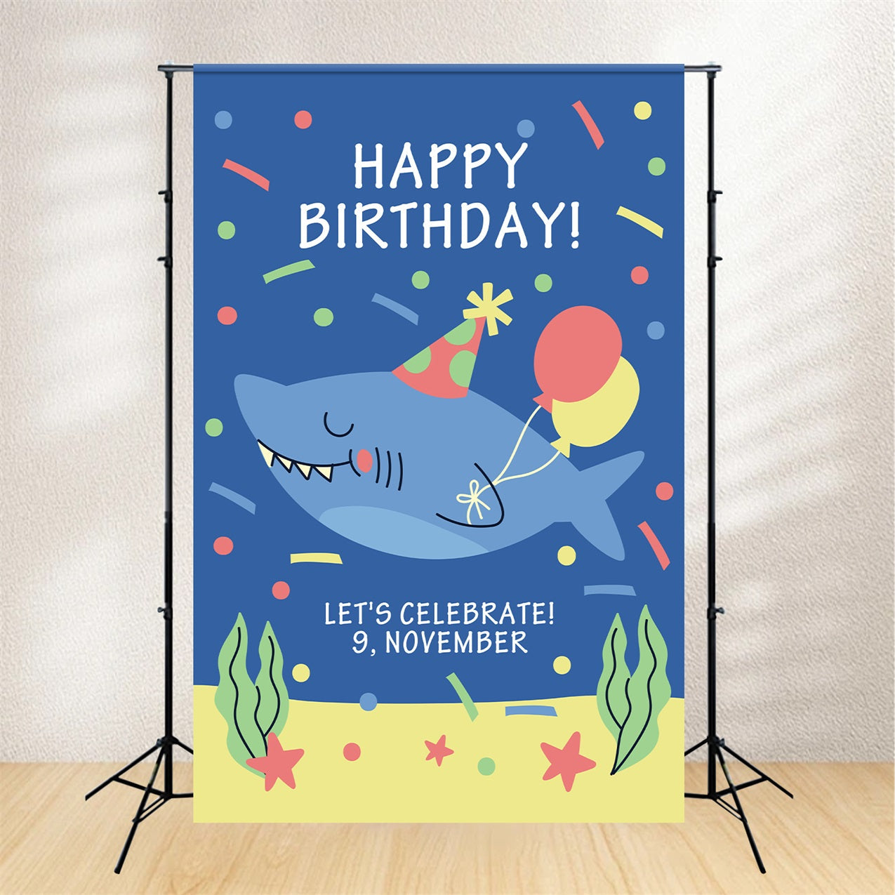 Customised Birthday Backdrop Smiling Shark Photography Backdrop UK BRP2-106