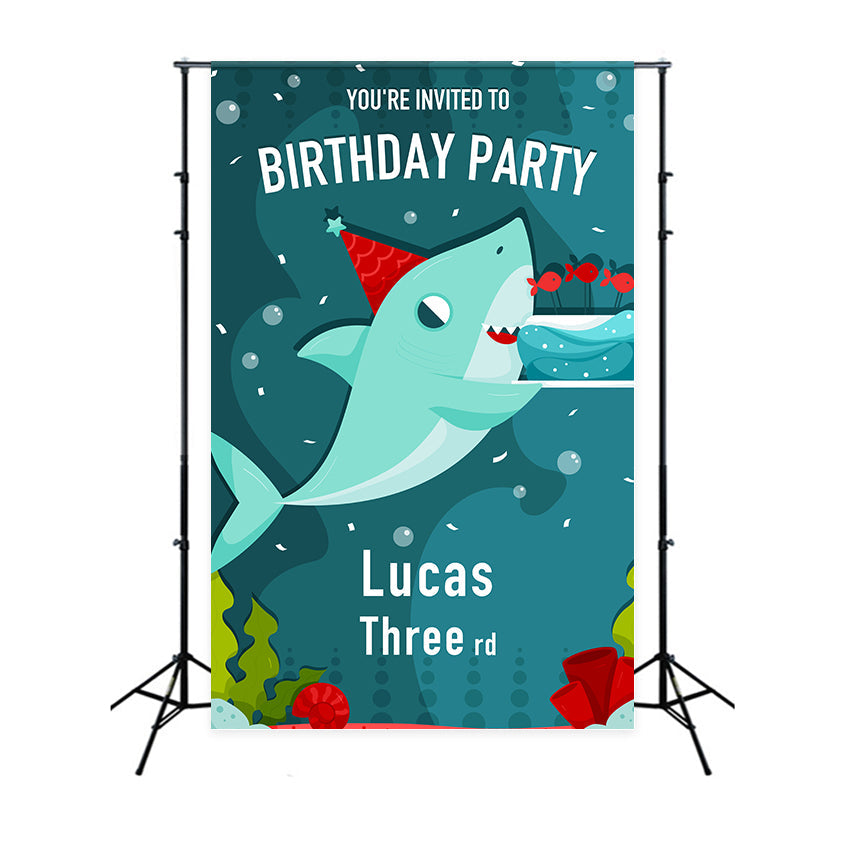 Personalised Birthday Backdrop 3rd Cartoon Shark Backdrop UK BRP2-107