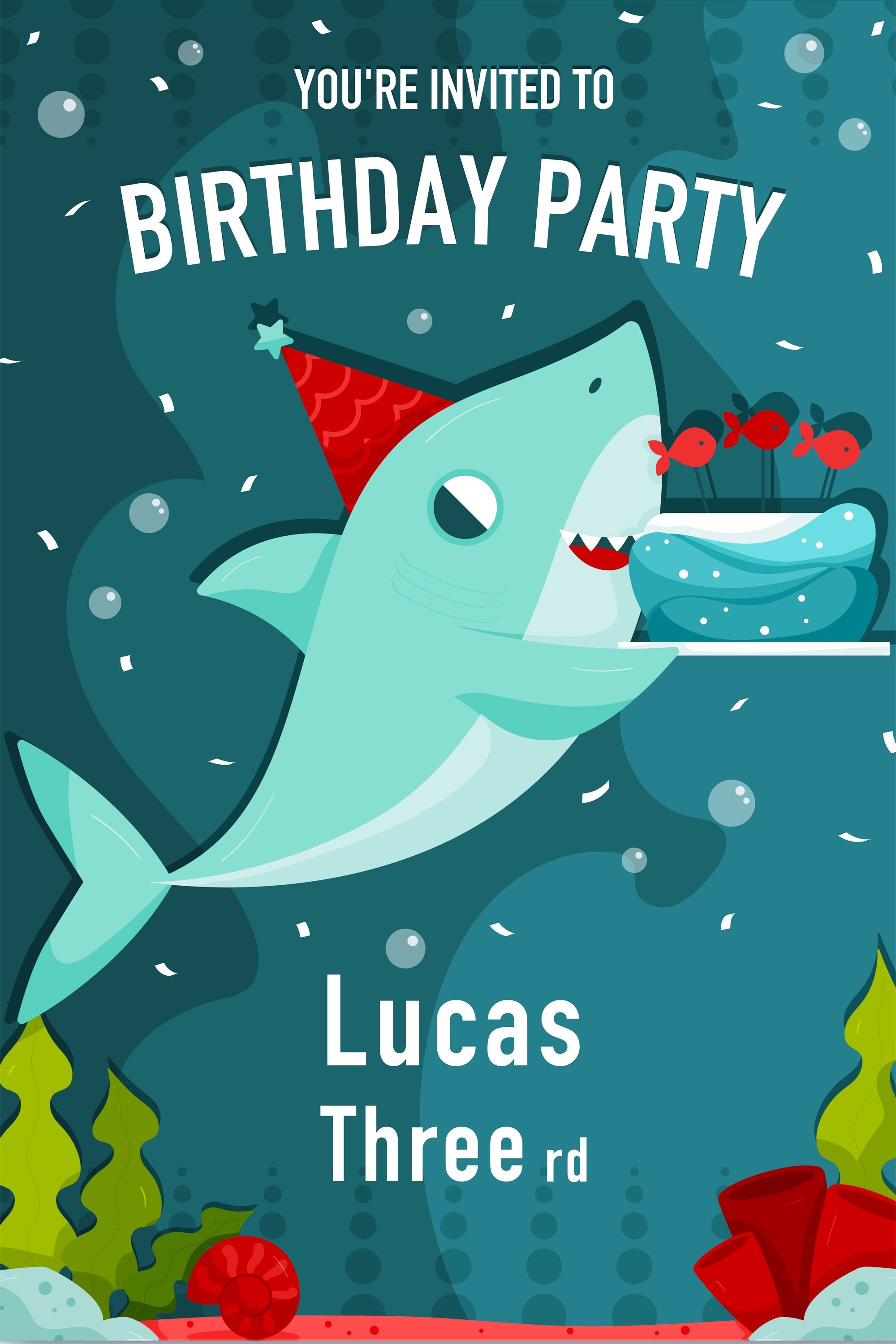 Personalised Birthday Backdrop 3rd Cartoon Shark Backdrop UK BRP2-107