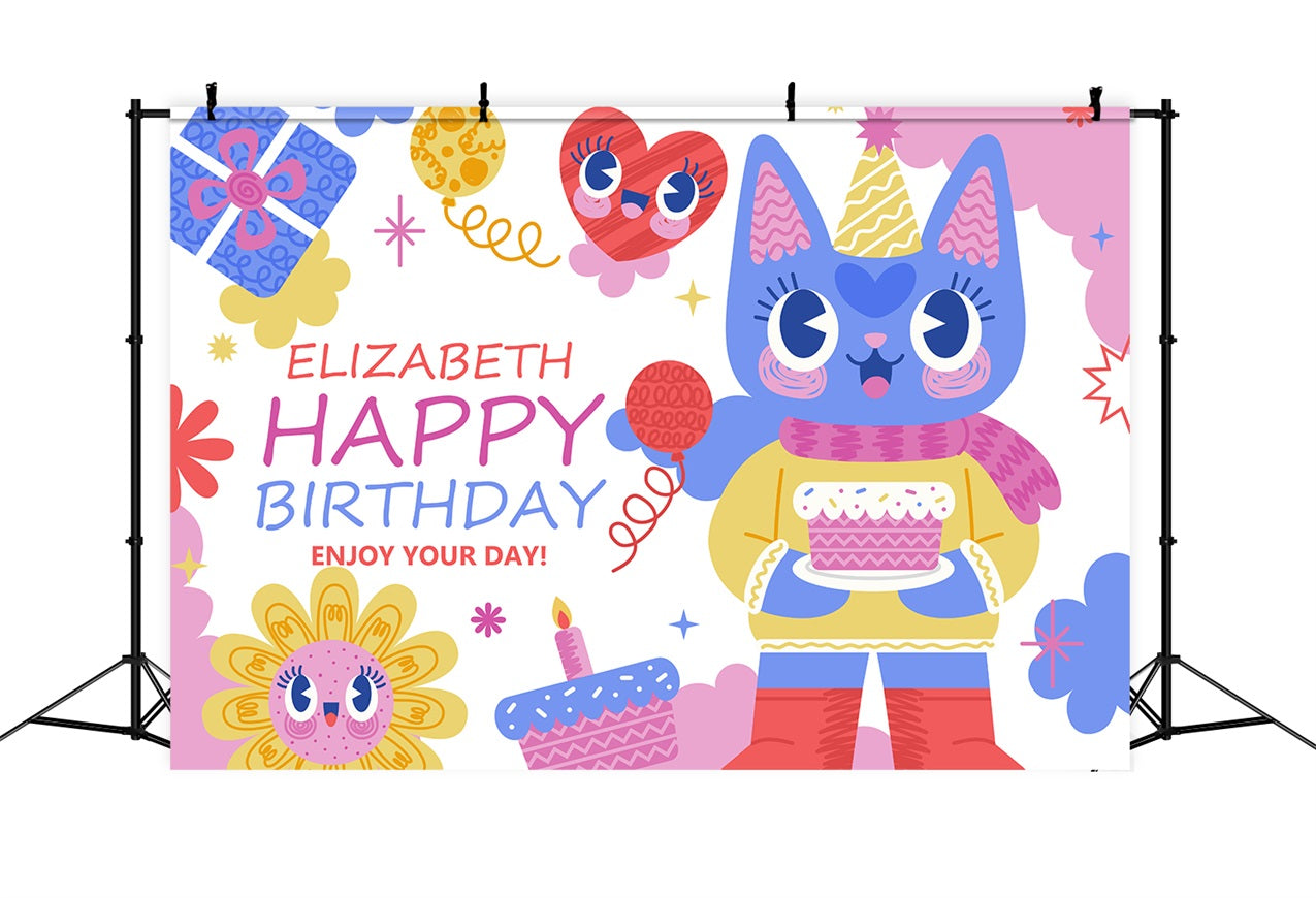 Custom Birthday Backdrops Cute Cat Party Backdrop UK BRP2-108