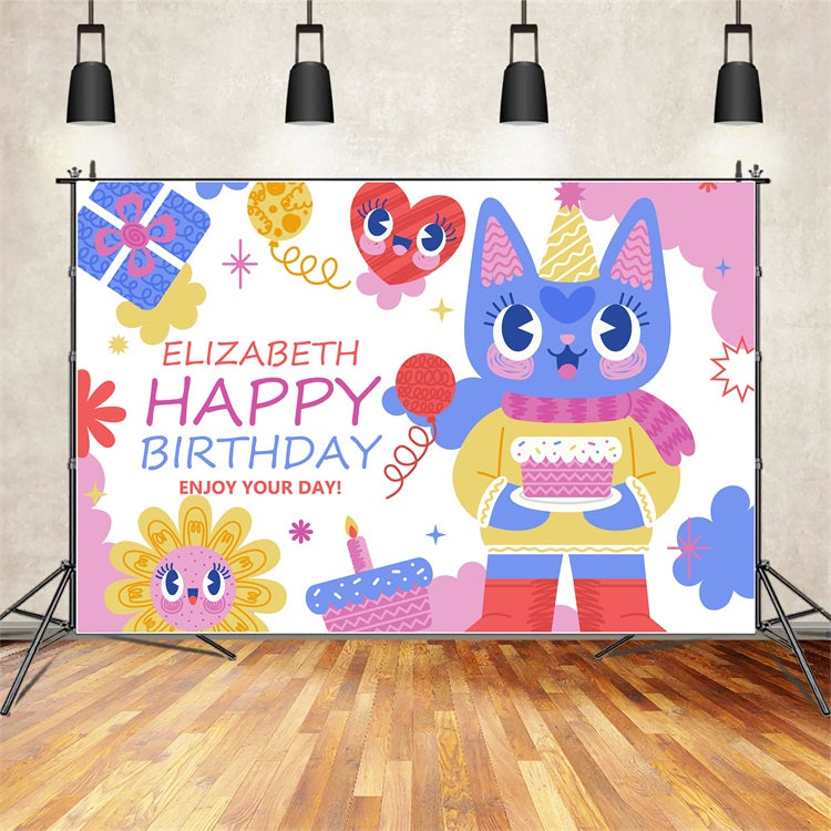 Custom Birthday Backdrops Cute Cat Party Backdrop UK BRP2-108