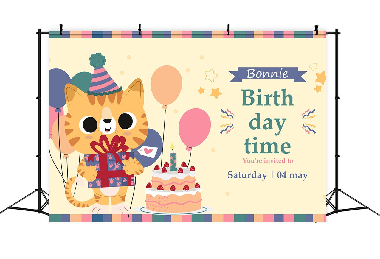 Custom Birthday Backdrop Cat Balloon Gift Party Backdrop UK BRP2-110