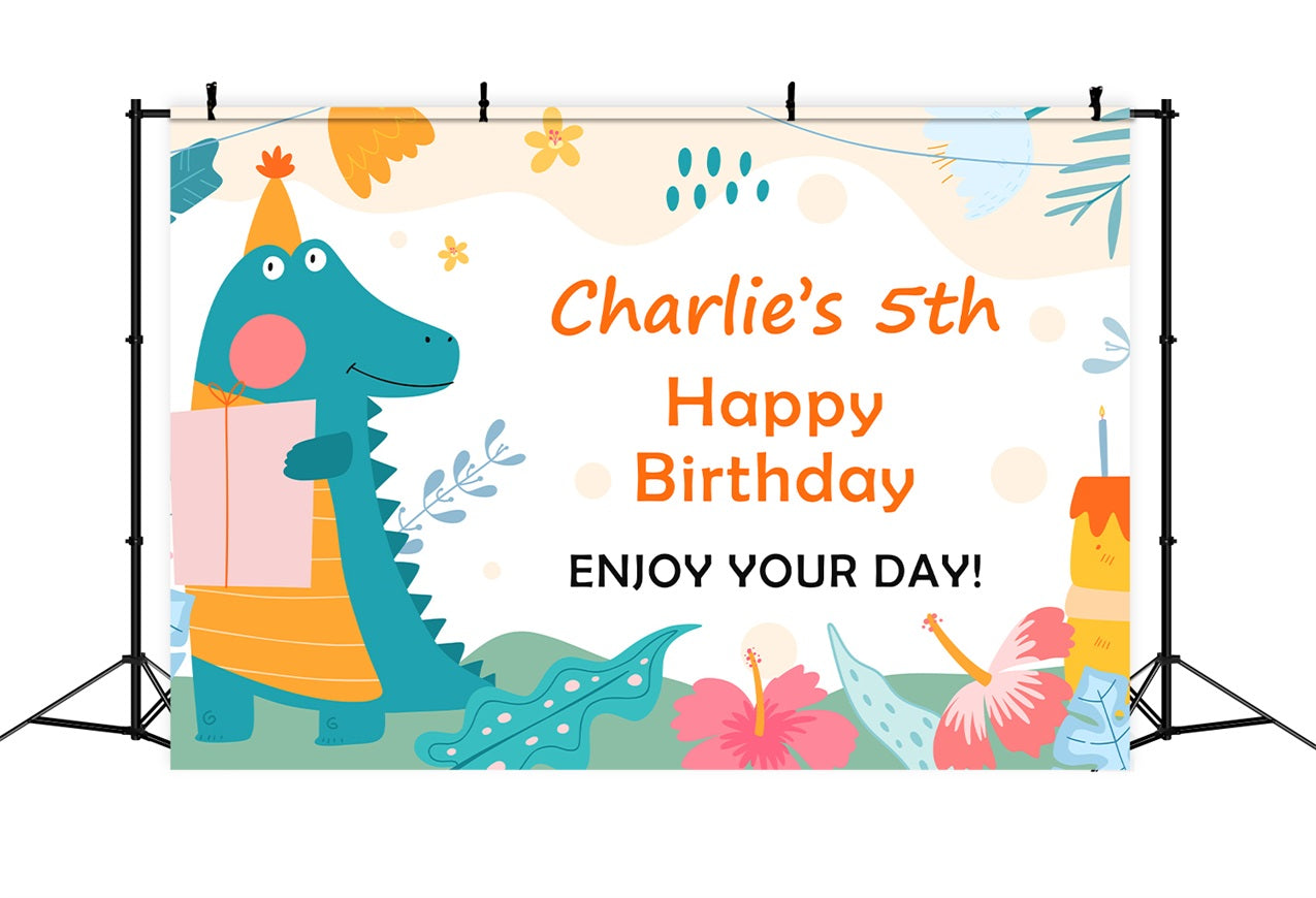 Personalized Birthday Photo Backdrop Happy 5th Dinosaur Backdrop UK BRP2-111