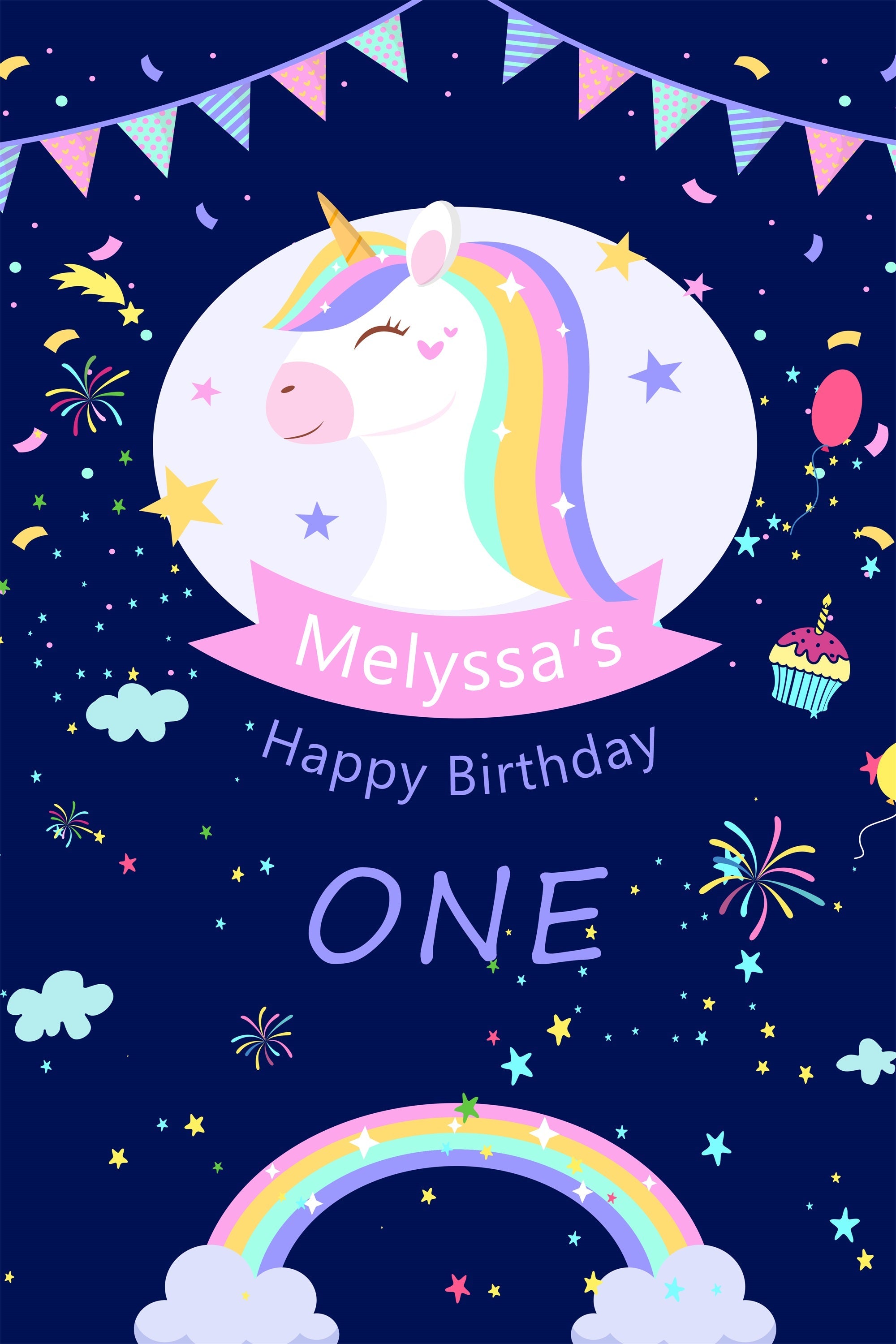 Personalised 1st Birthday Backdrop Rainbow Sparkle Unicorn Backdrop UK BRP2-113