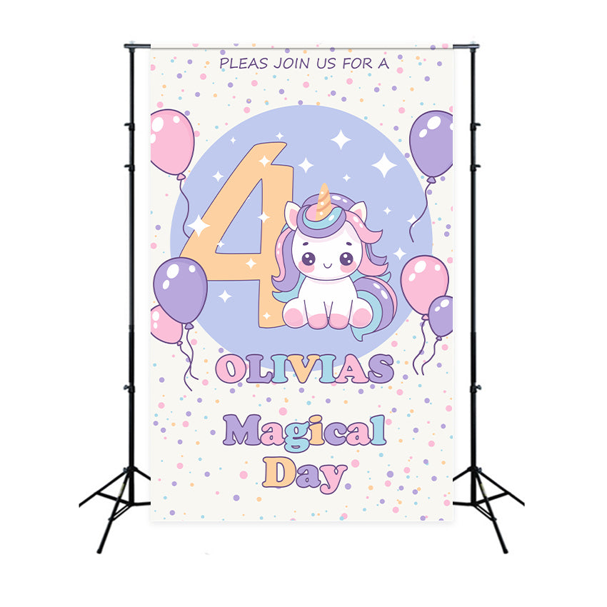 Personalised Birthday Backdrop Unicorn 4th Balloon Backdrop UK BRP2-114