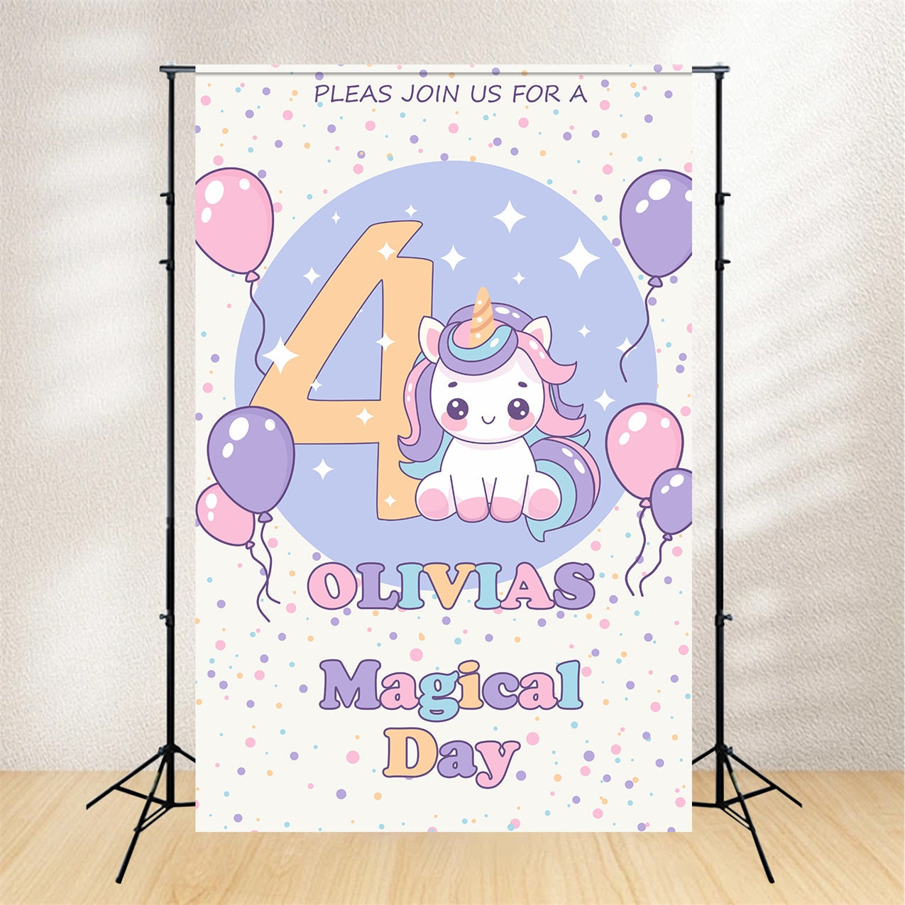 Personalised Birthday Backdrop Unicorn 4th Balloon Backdrop UK BRP2-114