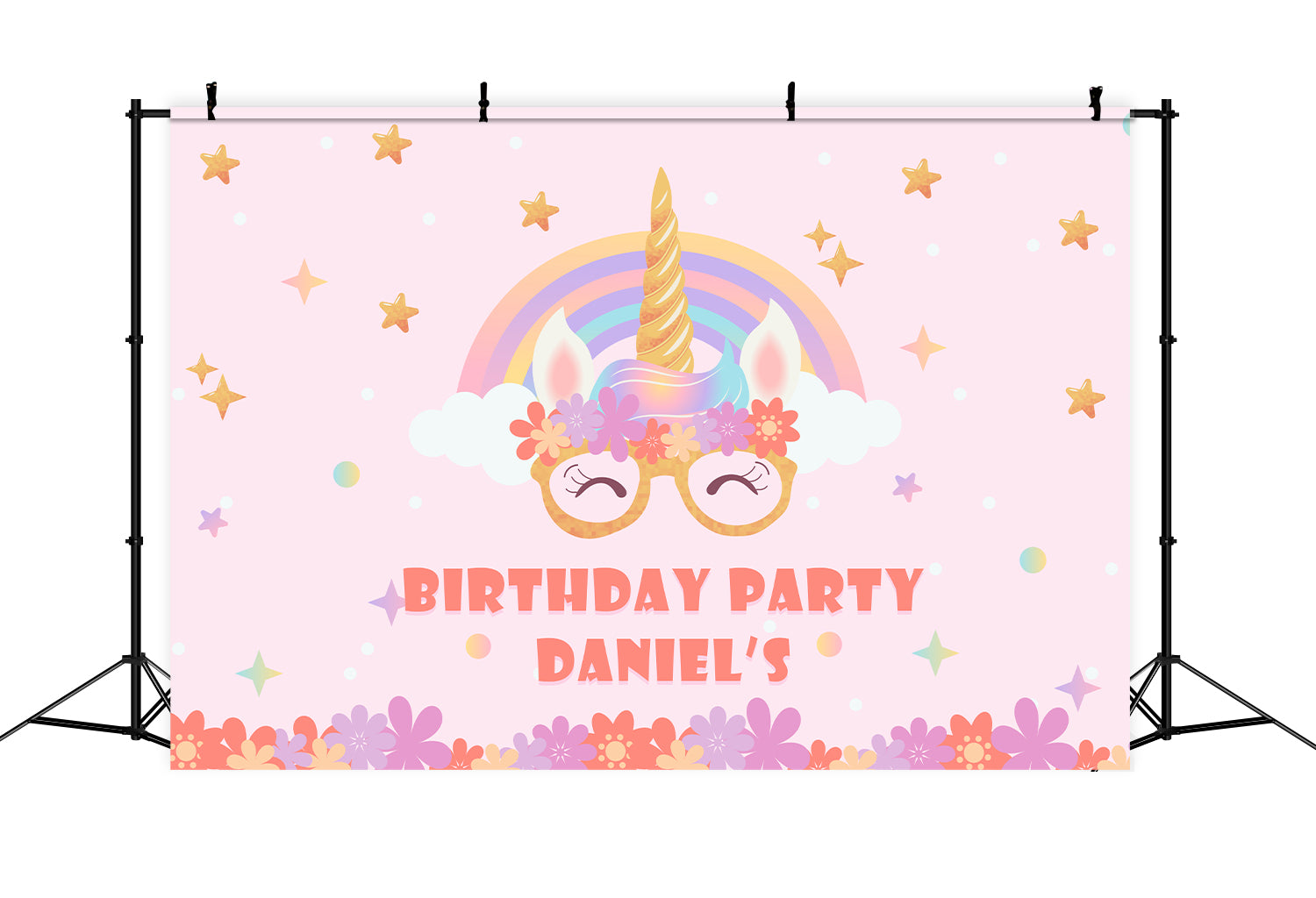 Custom Birthday Backdrops Rainbow Unicorn Floral Backdrop UK BRP2-115