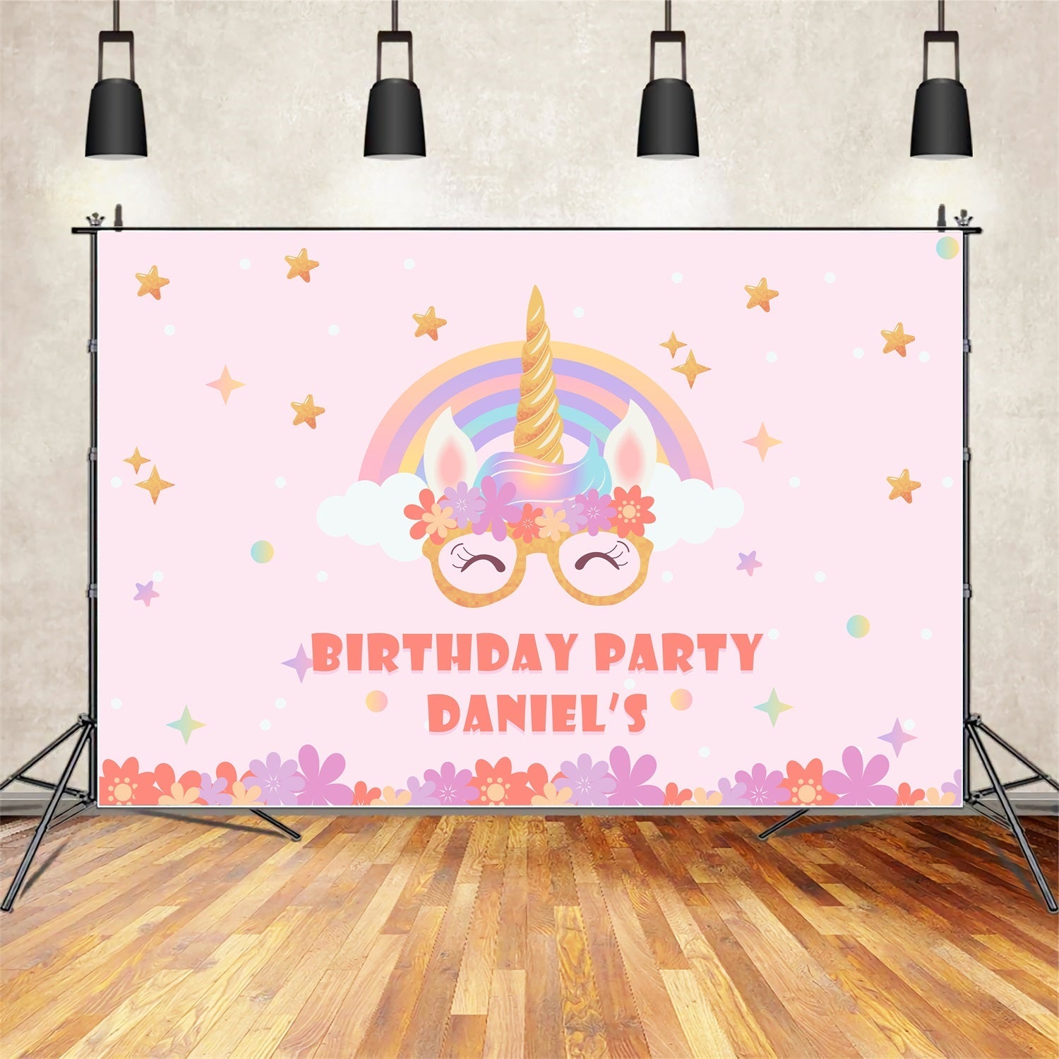 Custom Birthday Backdrops Rainbow Unicorn Floral Backdrop UK BRP2-115