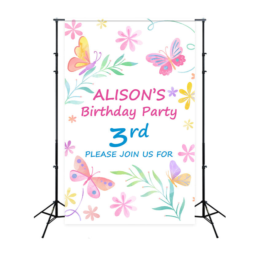 Customized Backdrop For Birthday 3rd Watercolor Butterfly Garden Backdrop UK BRP2-116