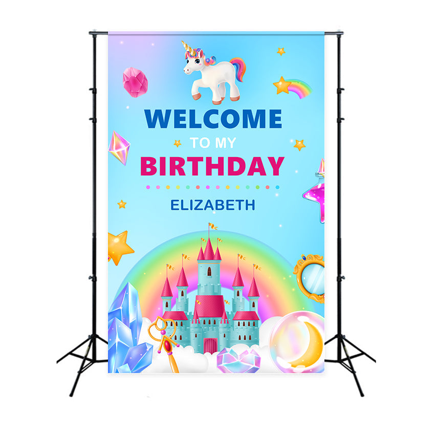 Customize Birthday Backdrop Magical Unicorn Castle Backdrop UK BRP2-119