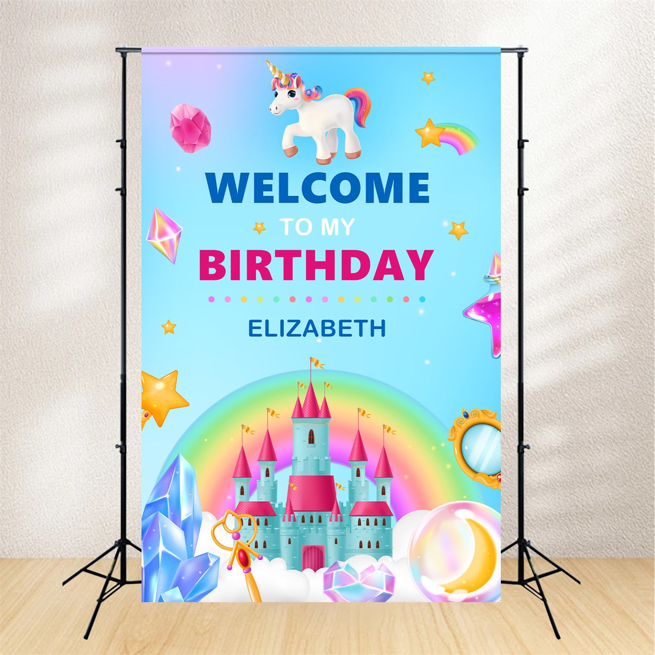 Customize Birthday Backdrop Magical Unicorn Castle Backdrop UK BRP2-119