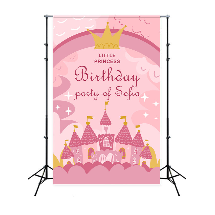 Custom Backdrop Birthday Pink Fairy Tale Castle Backdrop UK BRP2-120