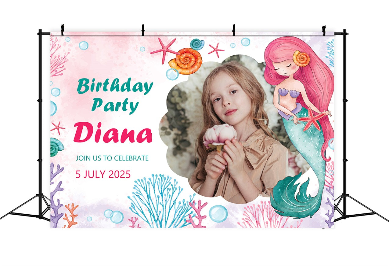 Personalized Backdrop Birthday Underwater Mermaid Party Backdrop UK BRP2-122