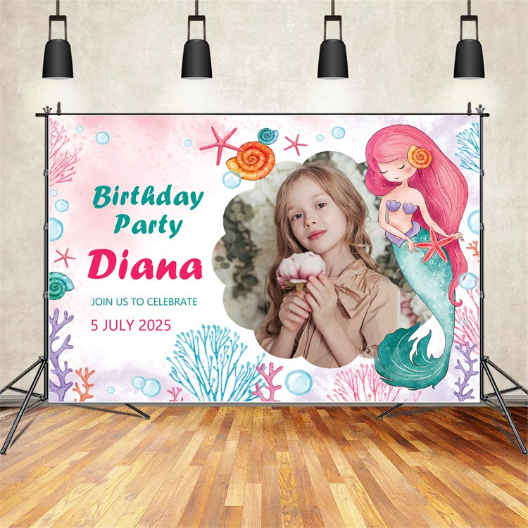 Personalized Backdrop Birthday Underwater Mermaid Party Backdrop UK BRP2-122