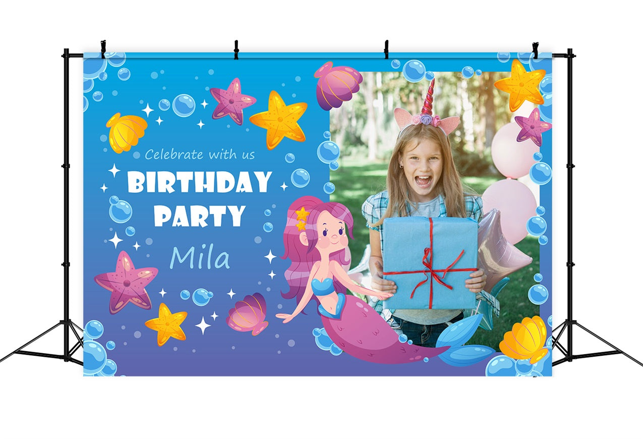 Personalised Birthday Backdrops Under the Sea Mermaid Party Backdrop UK BRP2-123