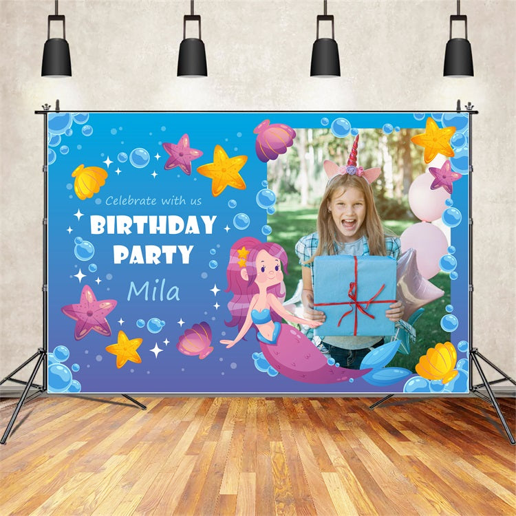 Personalised Birthday Backdrops Under the Sea Mermaid Party Backdrop UK BRP2-123