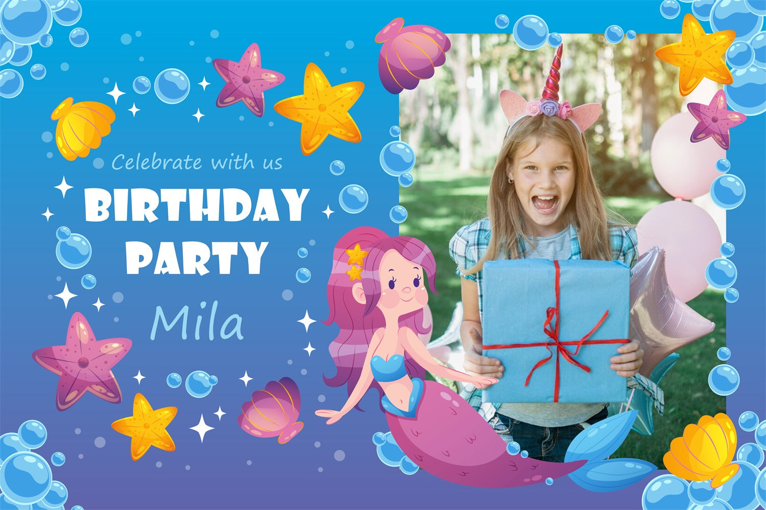 Personalised Birthday Backdrops Under the Sea Mermaid Party Backdrop UK BRP2-123