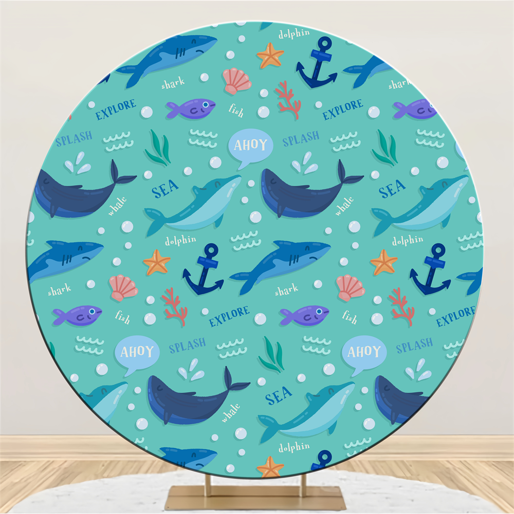 Customized Birthday Backdrops Ocean Adventure Marine Round Backdrop UK BRP2-126