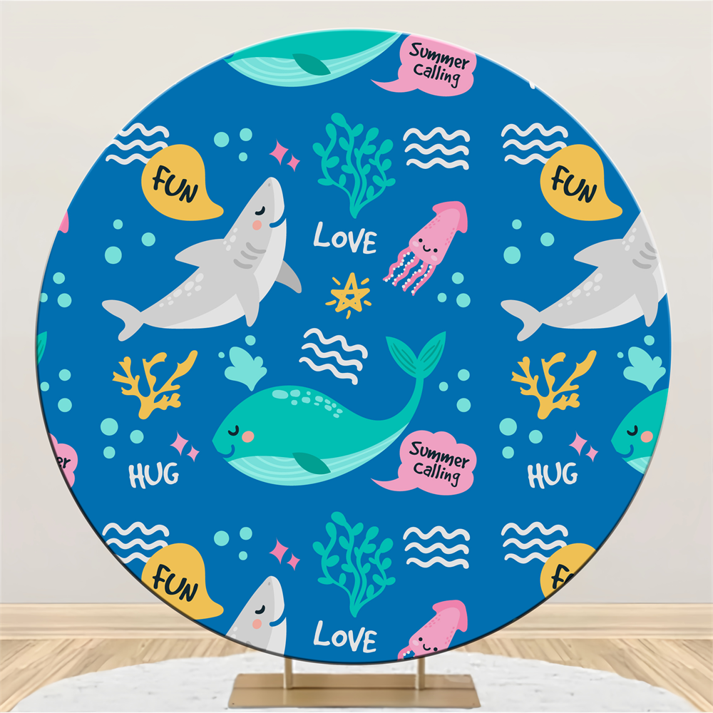 Personalized Birthday Backdrops Summer Shark Whale Round Backdrop UK BRP2-127