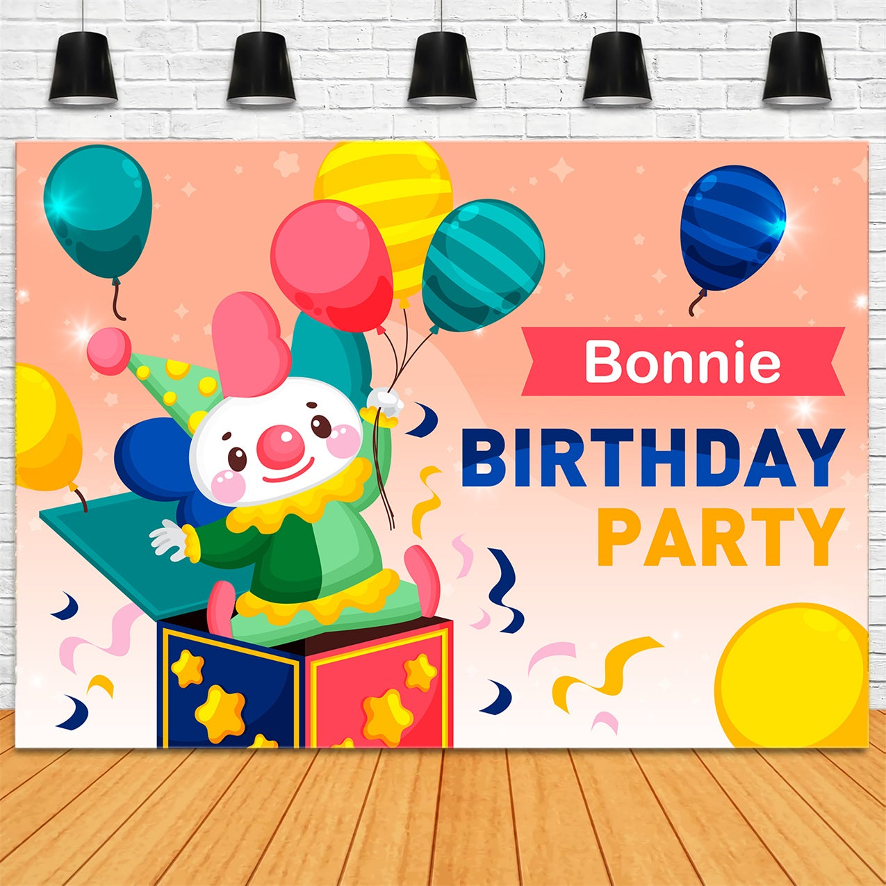 Custom Birthday Backdrops Clown Surprise Balloons Celebration Backdrop UK BRP2-129