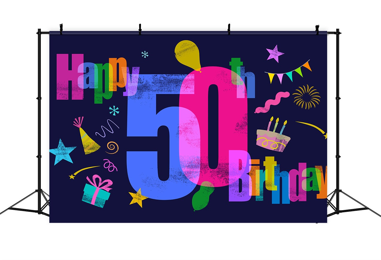 Personalized 50th Birthday Backdrop Colorful 50th Bash Party Backdrop UK BRP2-130