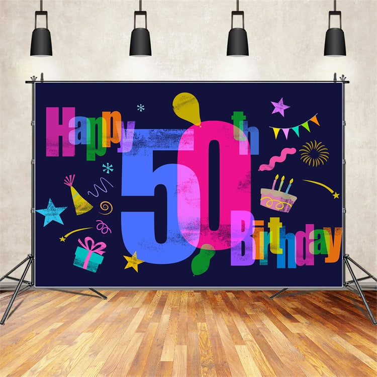 Personalized 50th Birthday Backdrop Colorful 50th Bash Party Backdrop UK BRP2-130