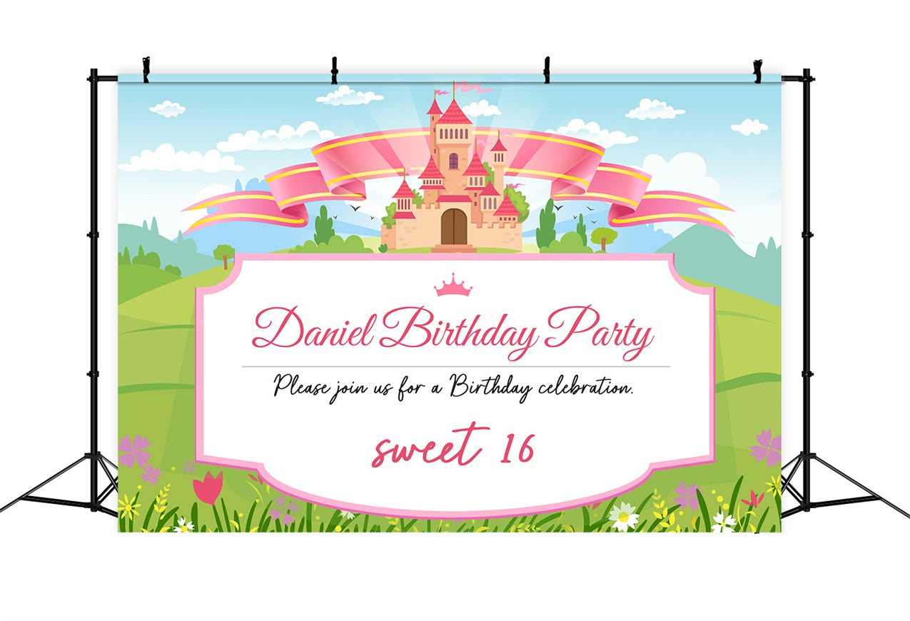 Custom Birthday Backdrop Sweet 16 Castle Theme Backdrop UK BRP2-131