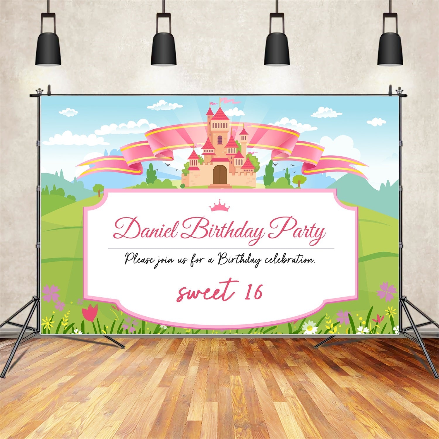 Custom Birthday Backdrop Sweet 16 Castle Theme Backdrop UK BRP2-131