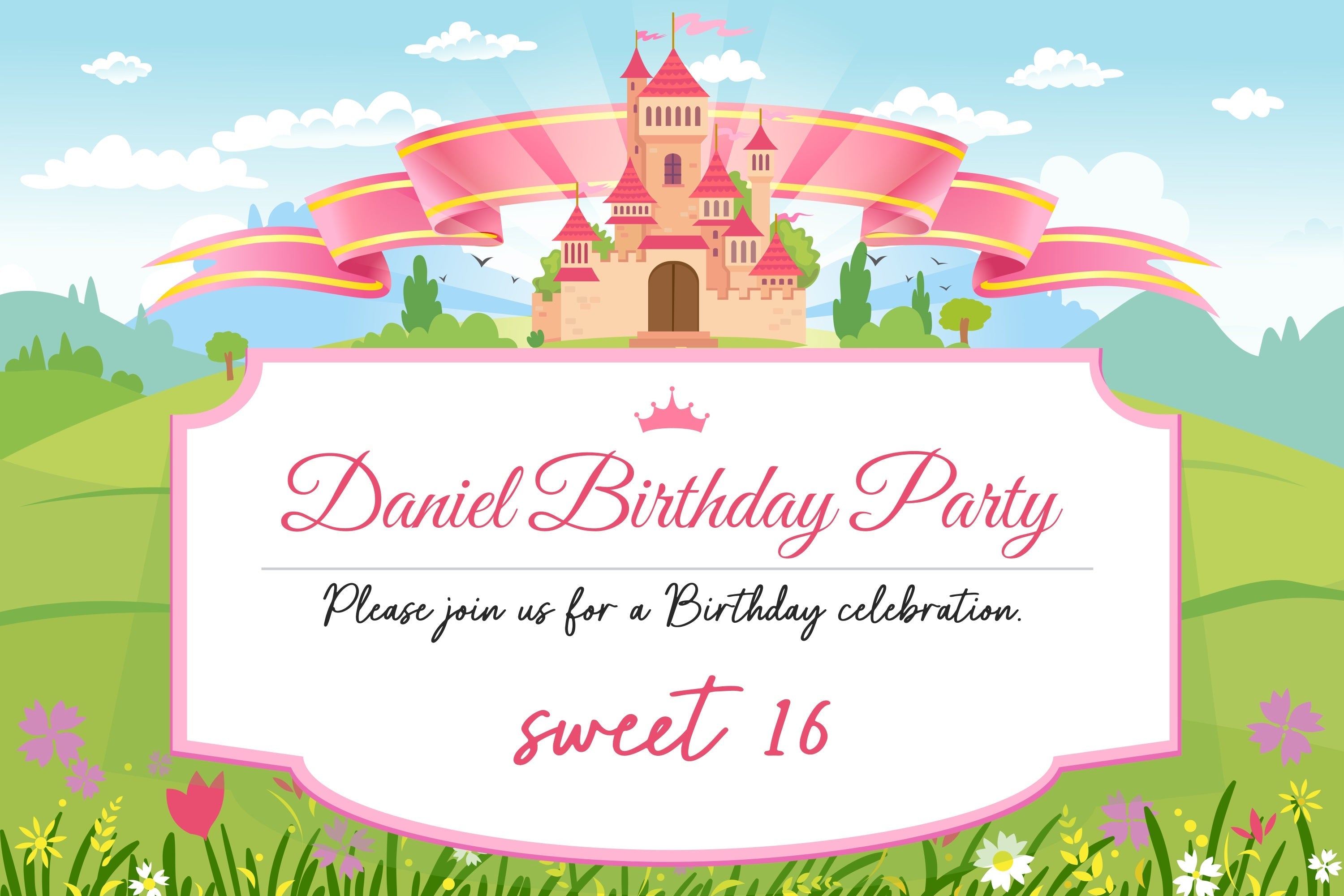 Custom Birthday Backdrop Sweet 16 Castle Theme Backdrop UK BRP2-131