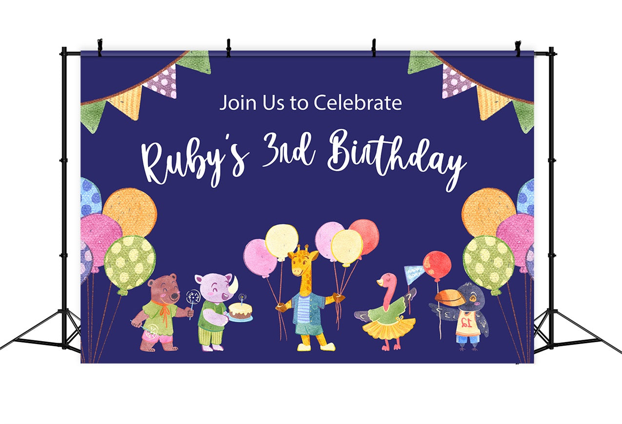 Customized Backdrop For Birthday Party 3rd Animal Friends Backdrop UK BRP2-132