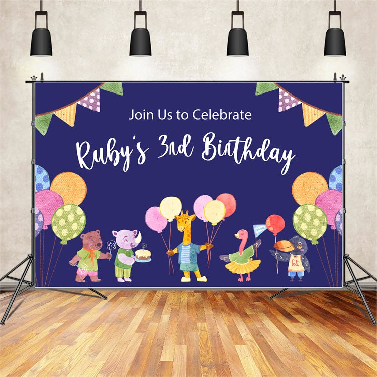 Customized Backdrop For Birthday Party 3rd Animal Friends Backdrop UK BRP2-132