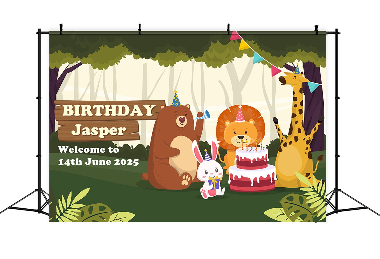 Custom Made Birthday Backdrops Jungle Animals Celebration Backdrop UK BRP2-133