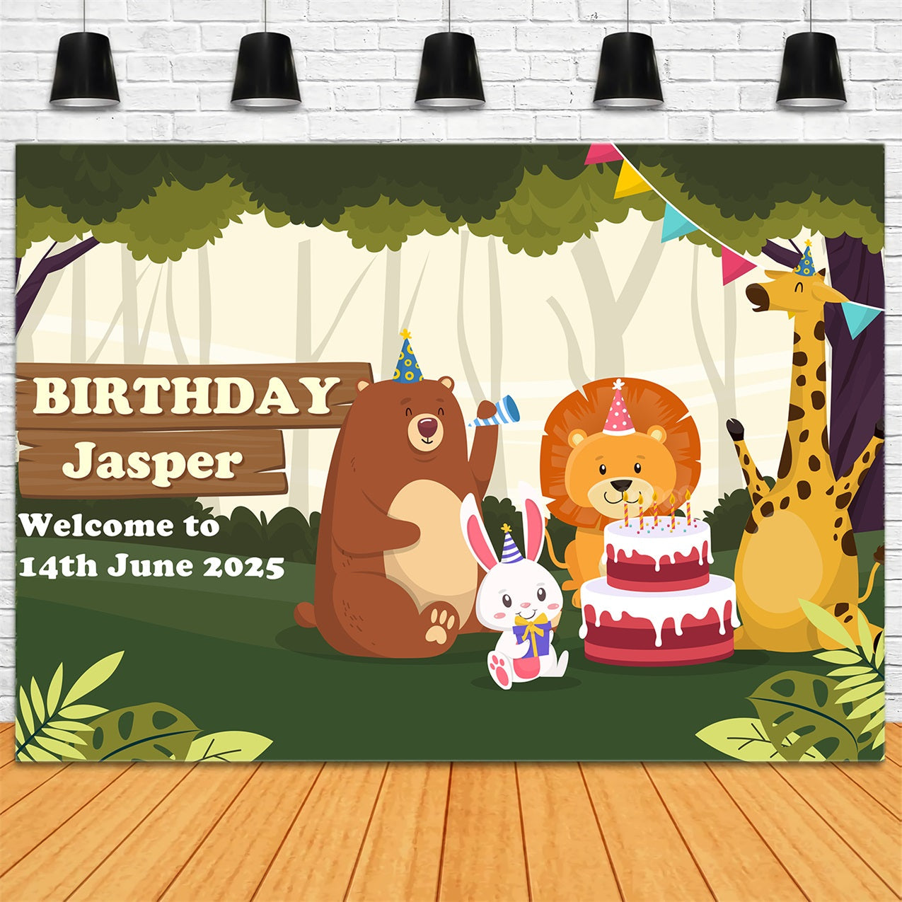 Custom Made Birthday Backdrops Jungle Animals Celebration Backdrop UK BRP2-133