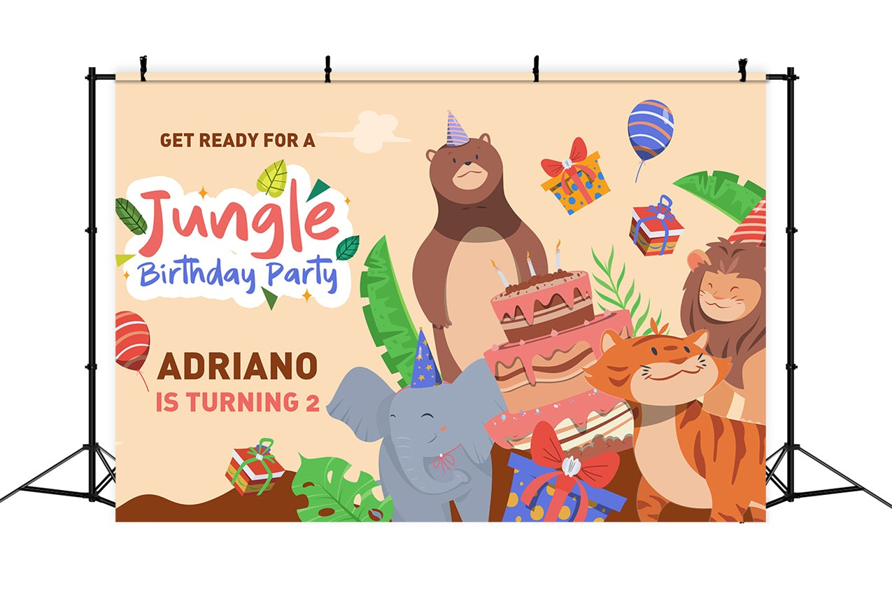 Customized Birthday Backdrop 2nd Jungle Party Animal Friends Backdrop UK BRP2-134