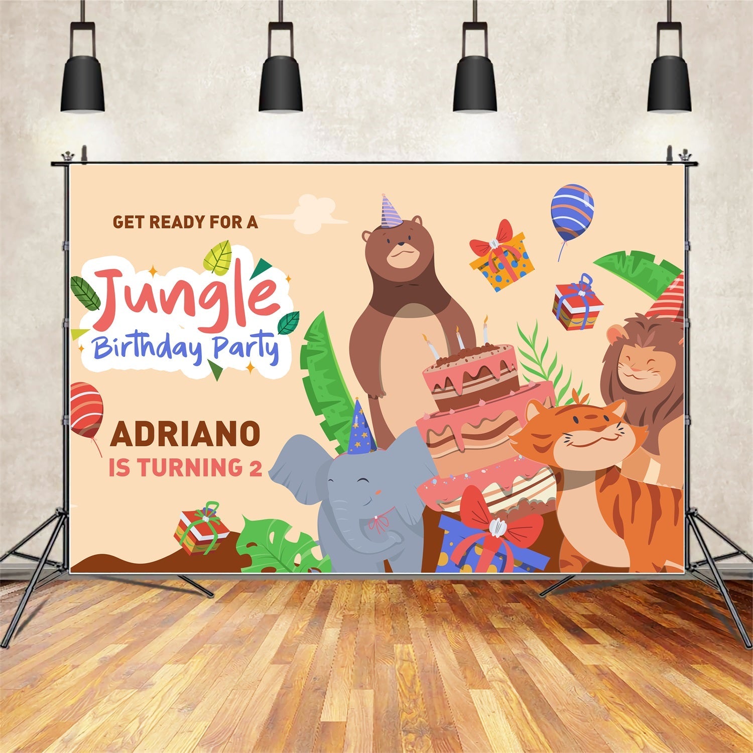 Customized Birthday Backdrop 2nd Jungle Party Animal Friends Backdrop UK BRP2-134