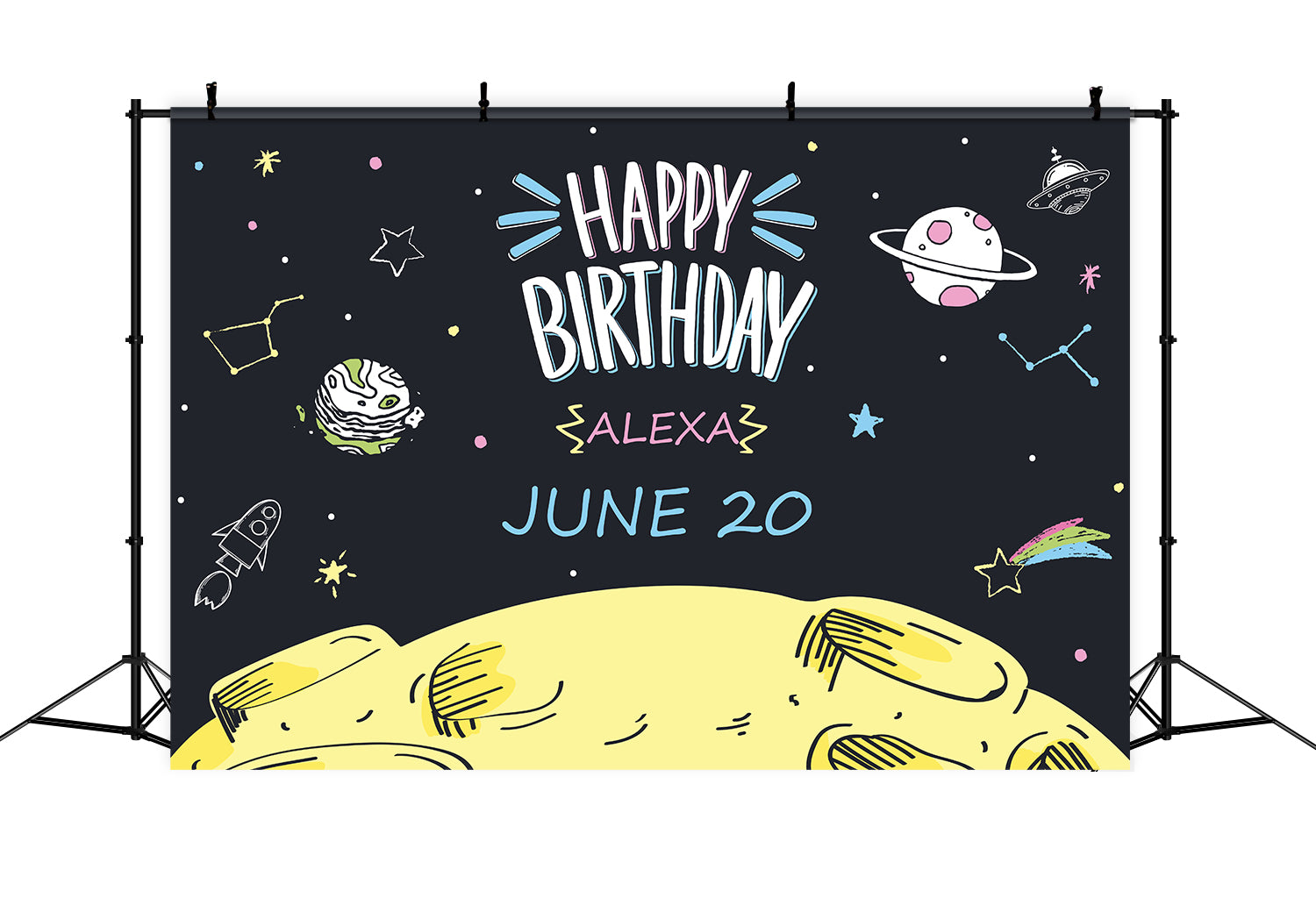 Customize Birthday Backdrop Cartoon Colorful Space-Themed Backdrop UK BRP2-139