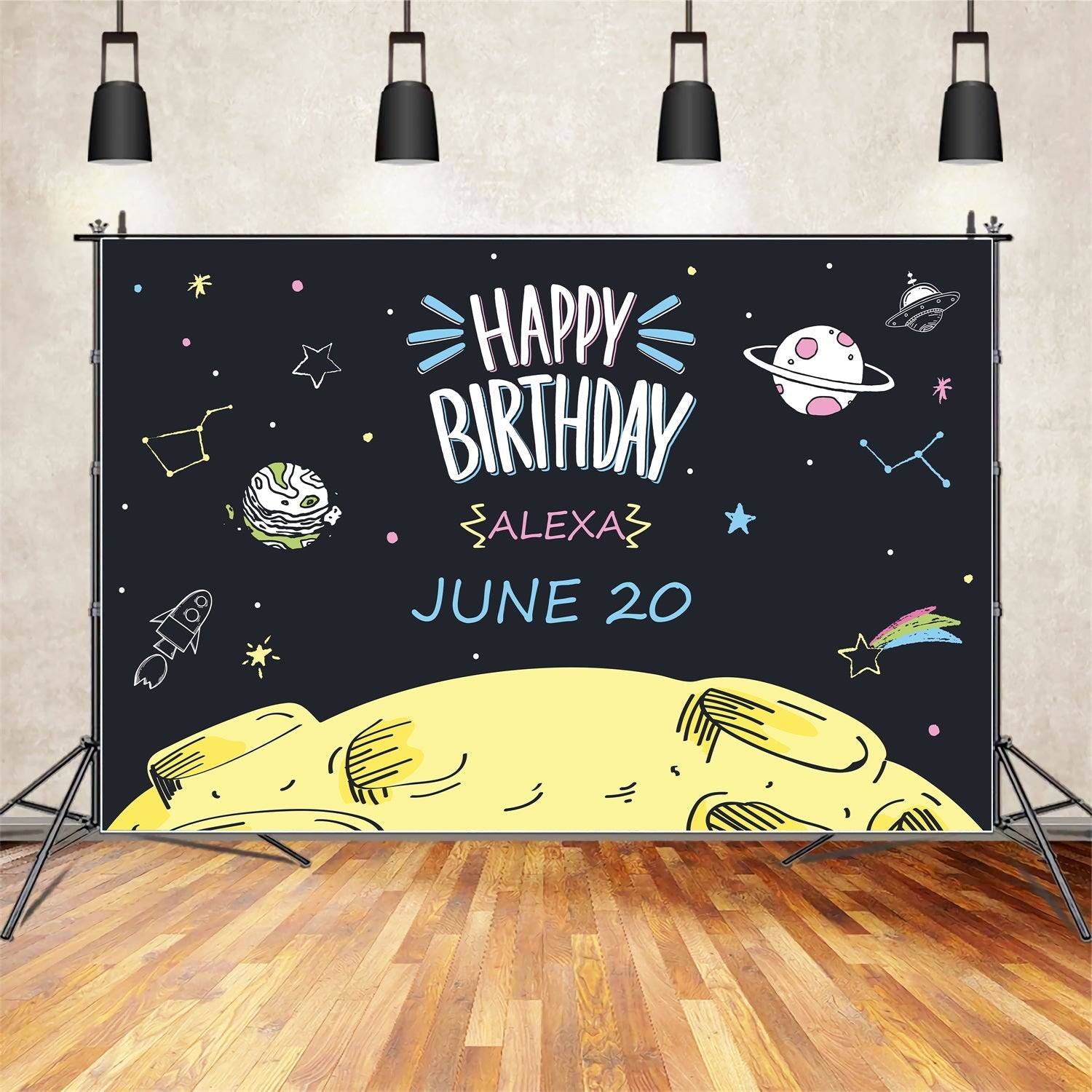 Customize Birthday Backdrop Cartoon Colorful Space-Themed Backdrop UK BRP2-139