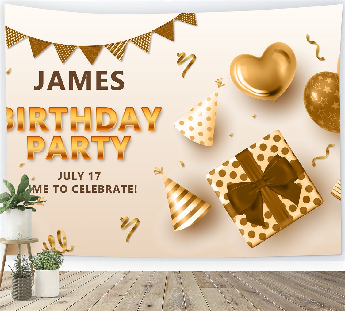 Personalized Backdrop For Birthday Party Gold Balloon Confetti Backdrop UK BRP2-146