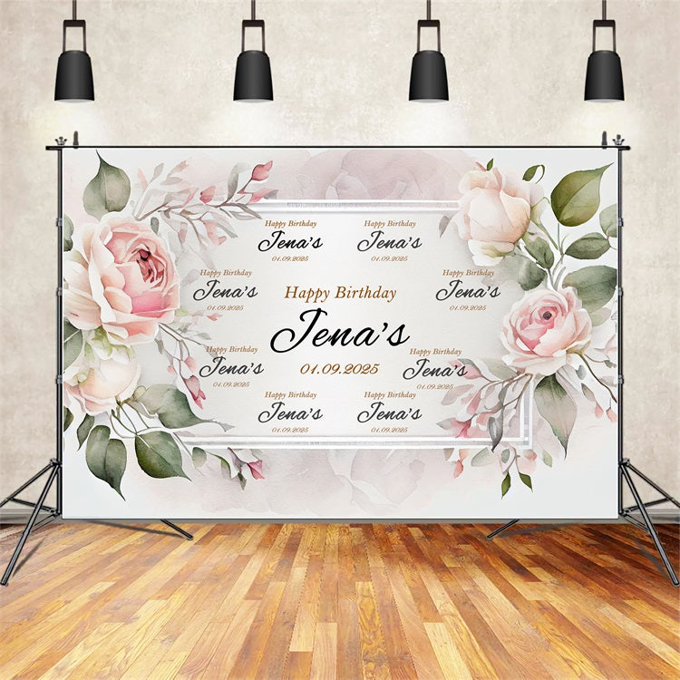 Personalized Birthday Photo Backdrop Pink Flower Party Backdrop UK BRP2-147