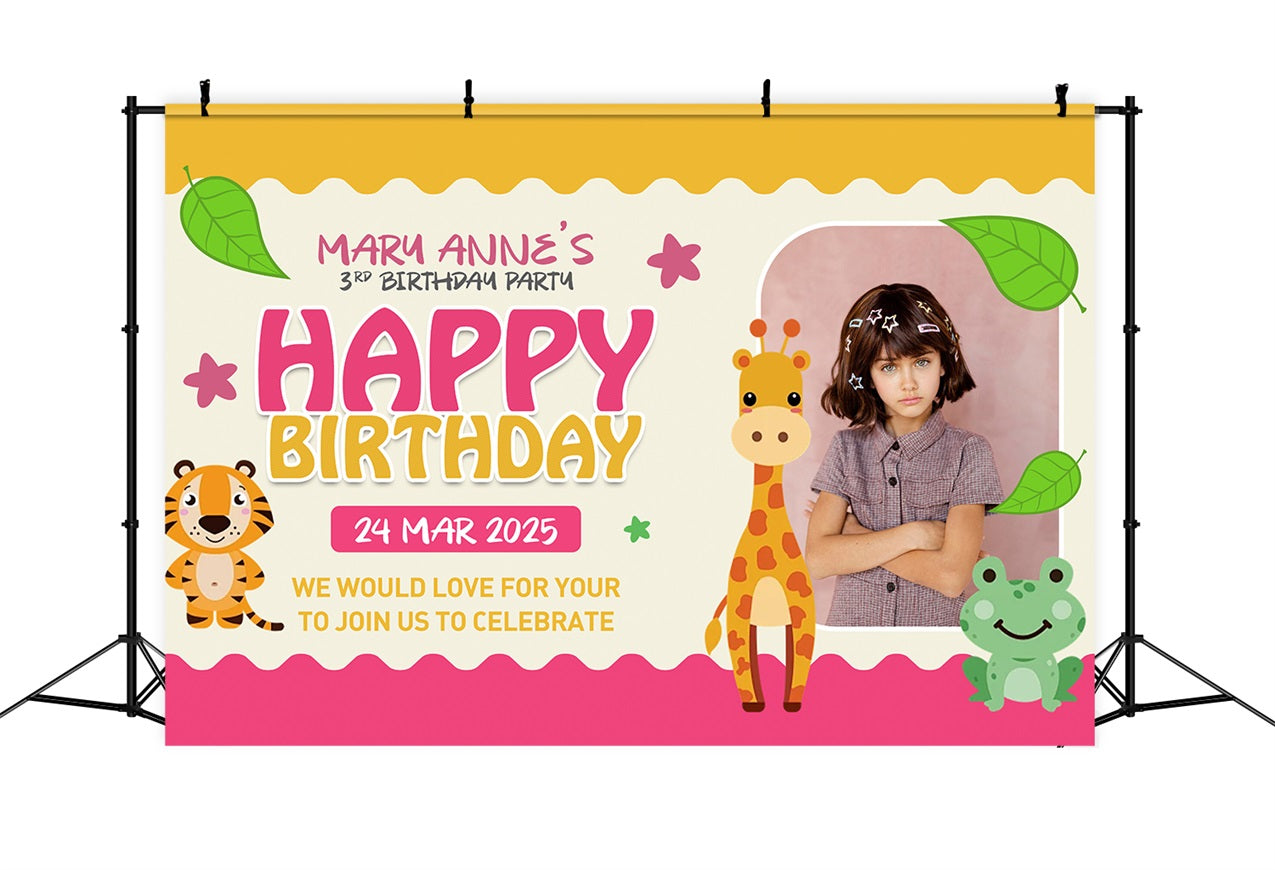 Personalized Happy Birthday Backdrop 3rd Jungle Animal Cartoon Backdrop UK BRP2-150