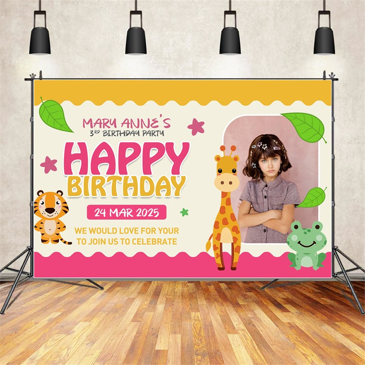 Personalized Happy Birthday Backdrop 3rd Jungle Animal Cartoon Backdrop UK BRP2-150