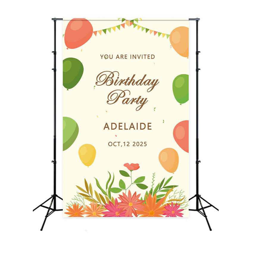 Custom Name Birthday Backdrop Adelaide's Colorful Balloon Backdrop UK BRP2-153