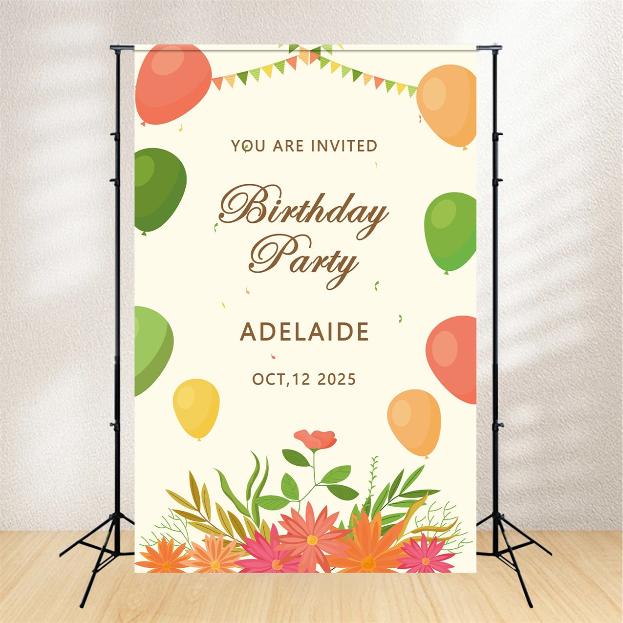 Custom Name Birthday Backdrop Adelaide's Colorful Balloon Backdrop UK BRP2-153