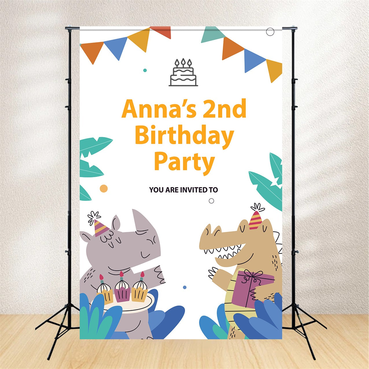 Personalised Backdrop Birthday 2nd Animal Theme Backdrop UK BRP2-154